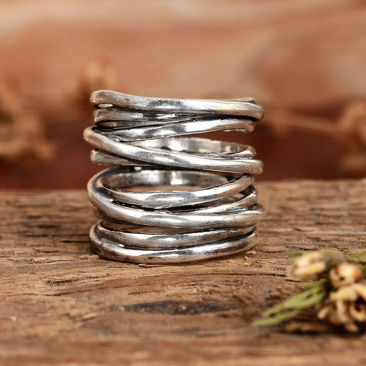 Chunky Wrap Wide Band Ring Sterling Silver