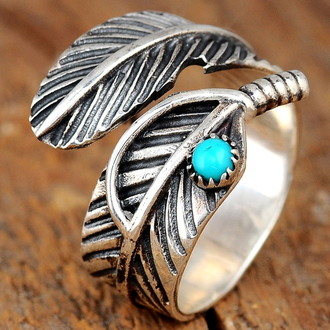 Feather Ring with Turquoise Stone Sterling Silver