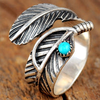 Feather Ring with Turquoise Stone Sterling Silver - Boho Magic