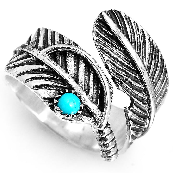 Feather Ring with Turquoise Stone Sterling Silver