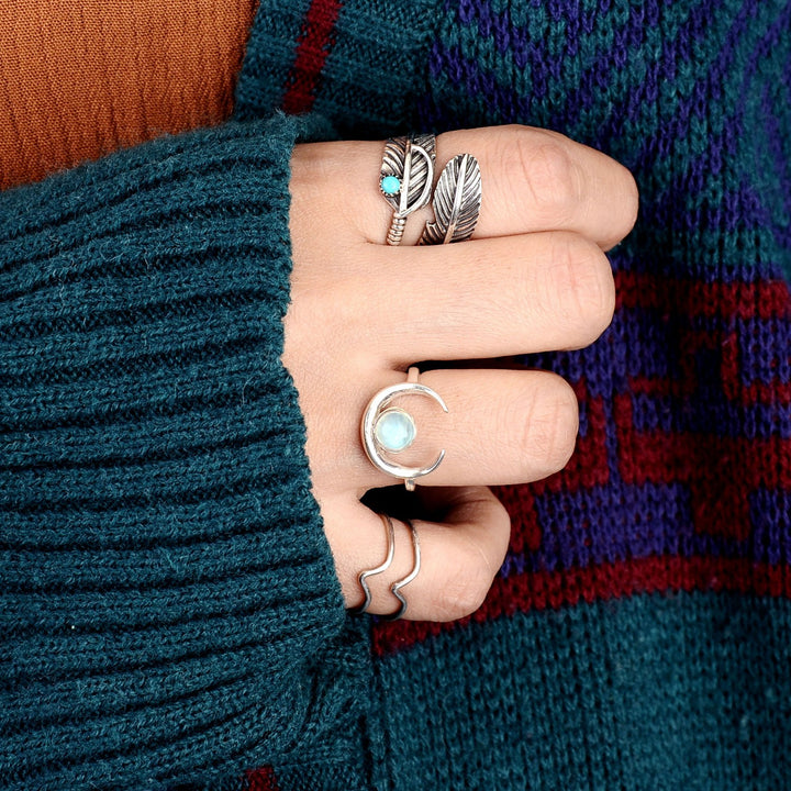 Feather Ring with Turquoise Stone Sterling Silver