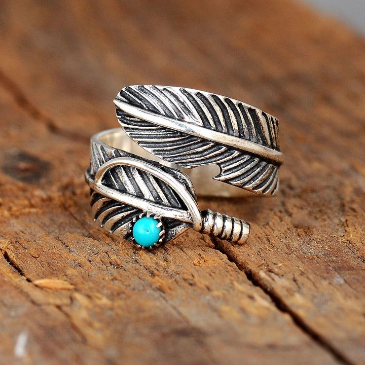 Feather Ring with Turquoise Stone Sterling Silver