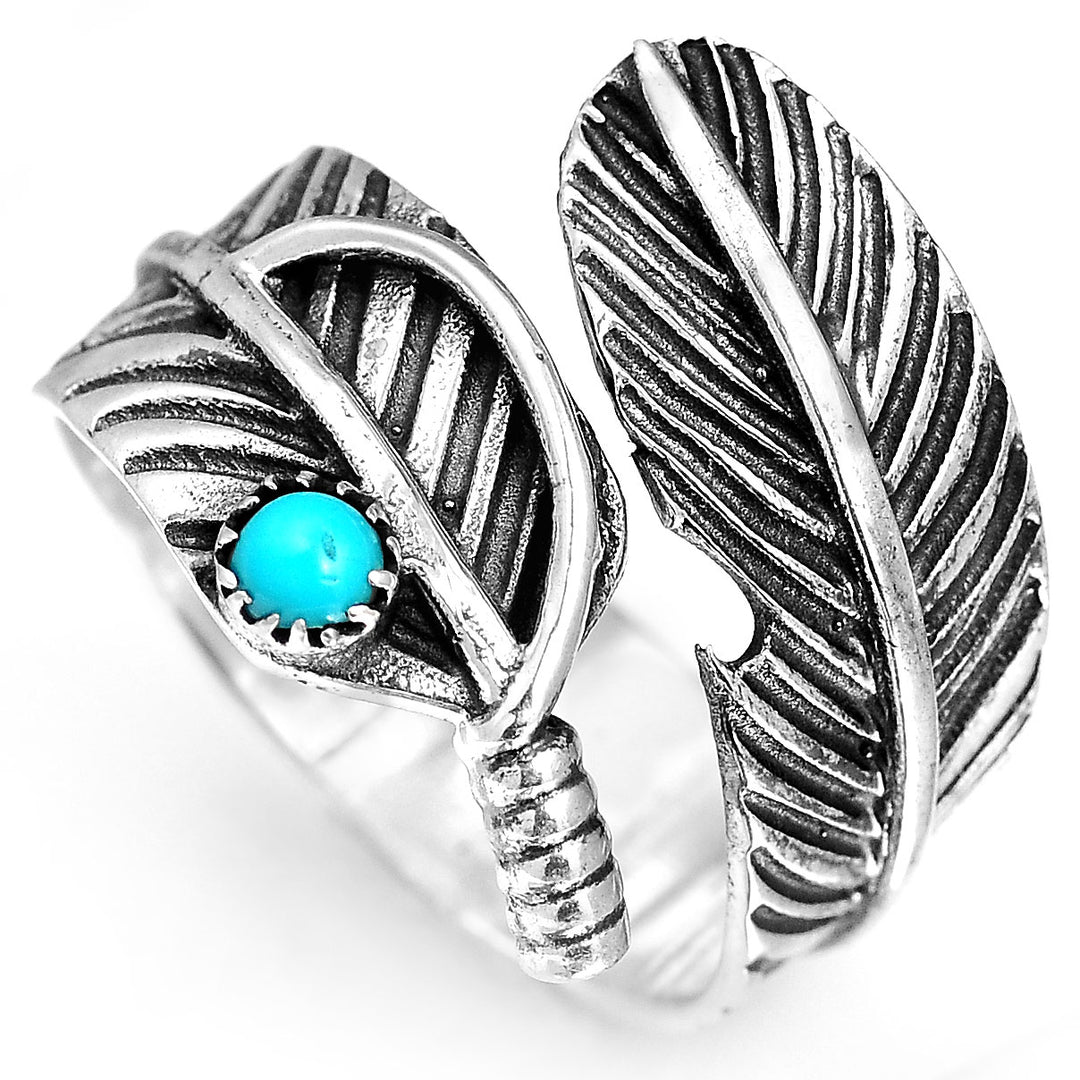 Feather Ring with Turquoise Stone Sterling Silver