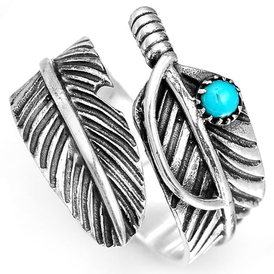 Feather Ring with Turquoise Stone Sterling Silver - Boho Magic
