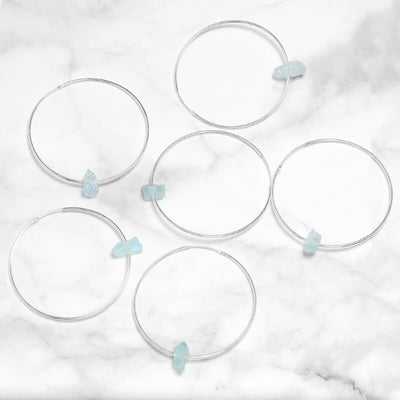 Hoop Earrings with Raw Aquamarine Charm - Boho Magic