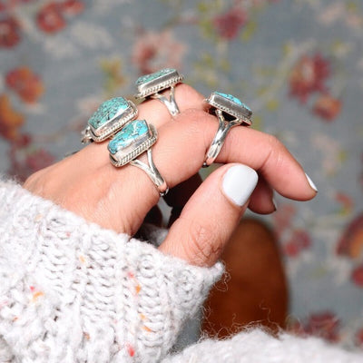 Sterling Silver Natural Raw Turquoise Ring - Boho Magic
