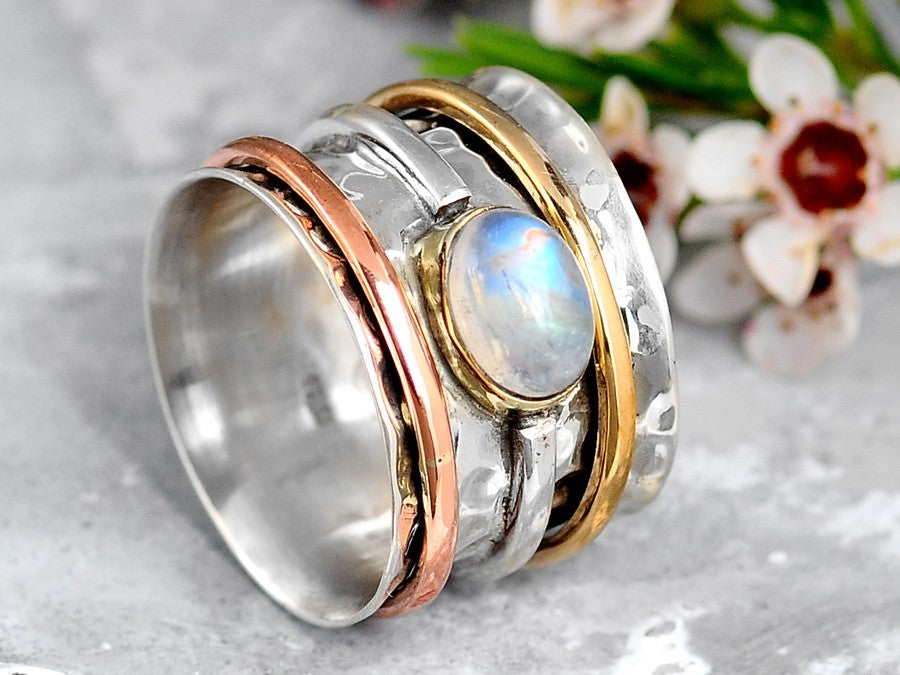 Chunky Spinner Ring with Moonstone Sterling Silver