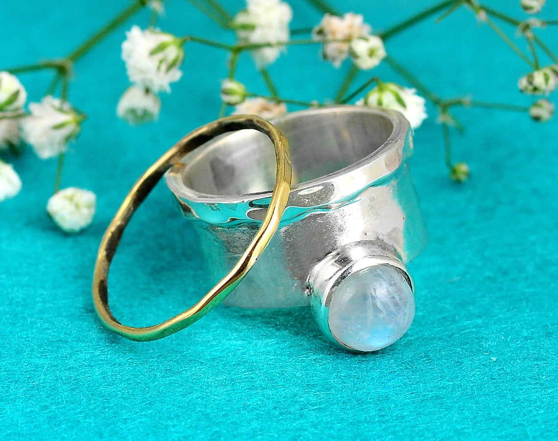 Fidget Spinner Ring with Moonstone Sterling Silver
