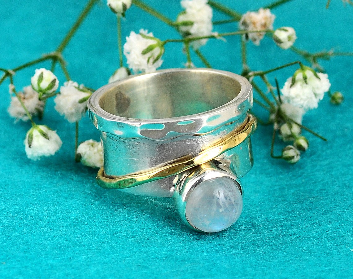 Fidget Spinner Ring with Moonstone Sterling Silver