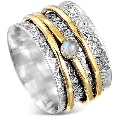 Two Tone Spinner Ring with Moonstone Sterling Silver - Boho Magic