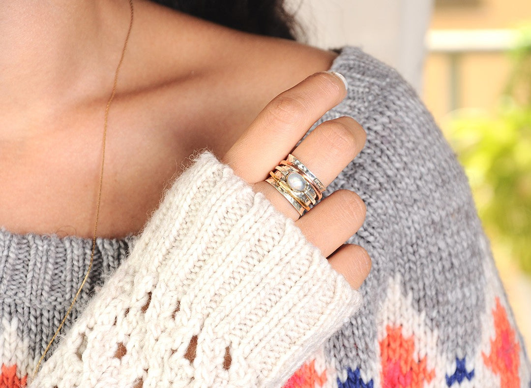 Chunky Spinner Ring with Moonstone Sterling Silver