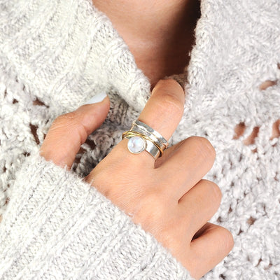 Fidget Spinner Ring with Moonstone Sterling Silver - Boho Magic