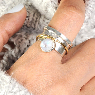 Fidget Spinner Ring with Moonstone Sterling Silver - Boho Magic