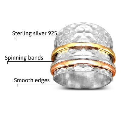 Spinning Wide Band Hammered Silver Ring - Boho Magic