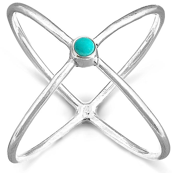 Criss Cross Ring with Turquoise Sterling Silver