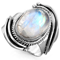 Sterling Silver Large Moonstone Boho Ring - Boho Magic