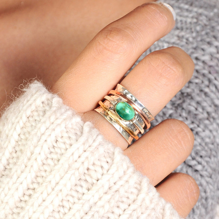 Sterling Silver Turquoise Ring with Spinning  Bands