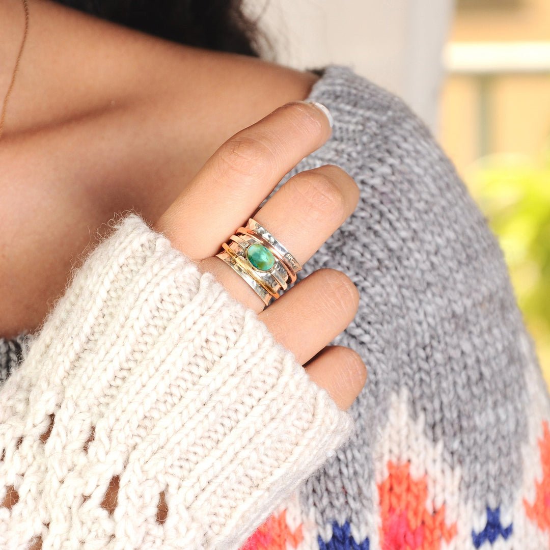 Sterling Silver Turquoise Ring with Spinning  Bands