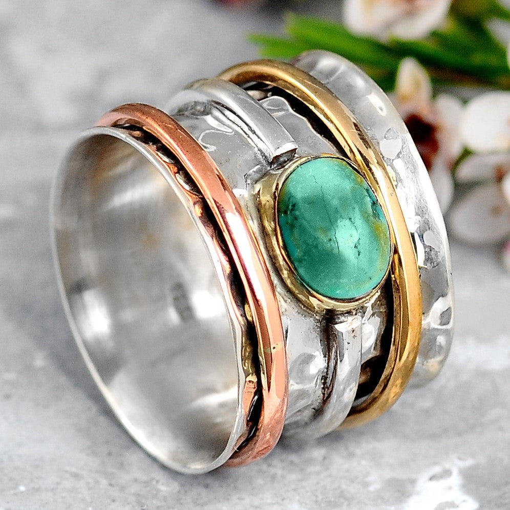 Sterling Silver Turquoise Ring with Spinning  Bands