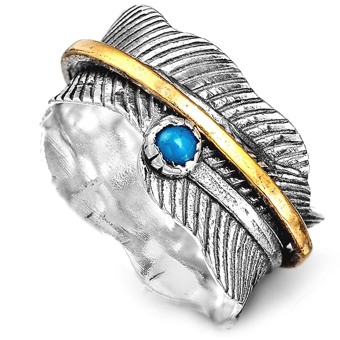 Spinning Feather Ring with Turquoise Sterling Silver