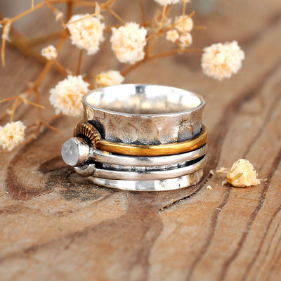 Fidget Sun and Moon Ring with Moonstone Sterling Silver - Boho Magic