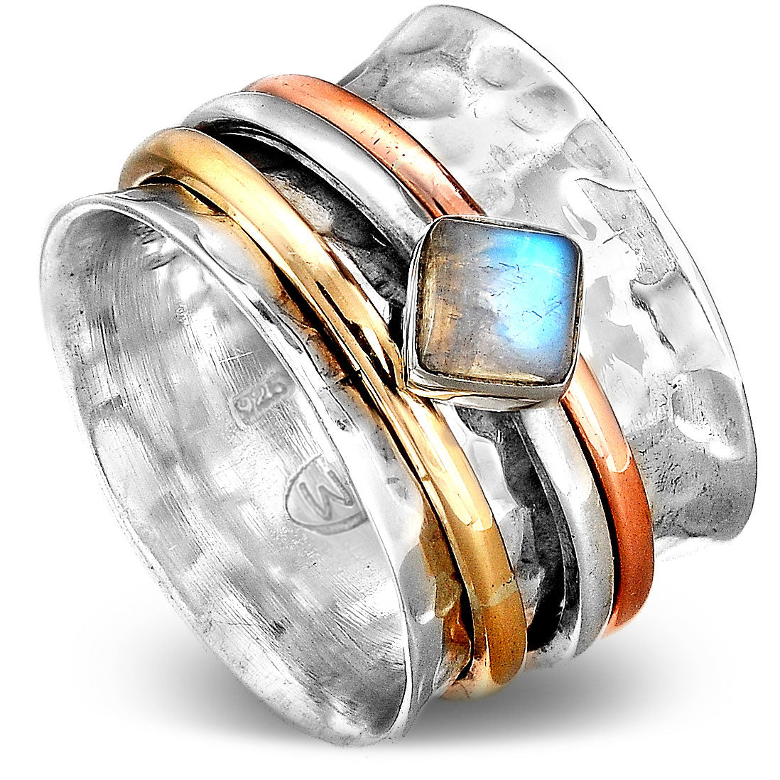 Spinner Ring with Square Moonstone Sterling Silver