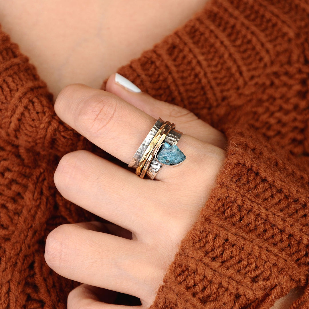 Raw Apatite Fidget Ring Sterling Silver