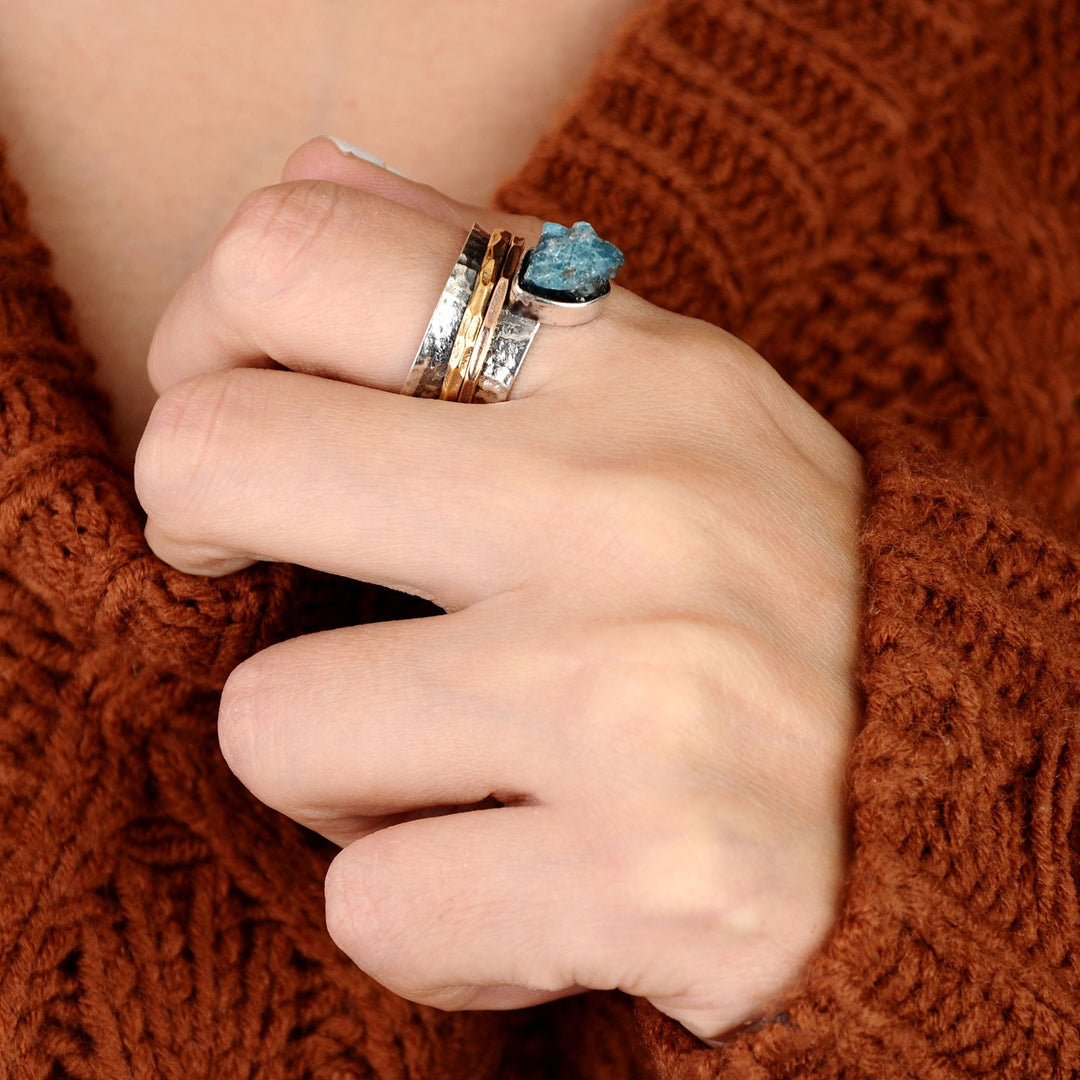 Raw Apatite Fidget Ring Sterling Silver