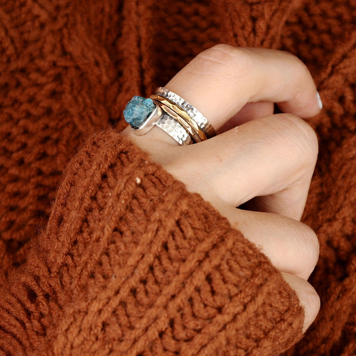 Raw Apatite Fidget Ring Sterling Silver