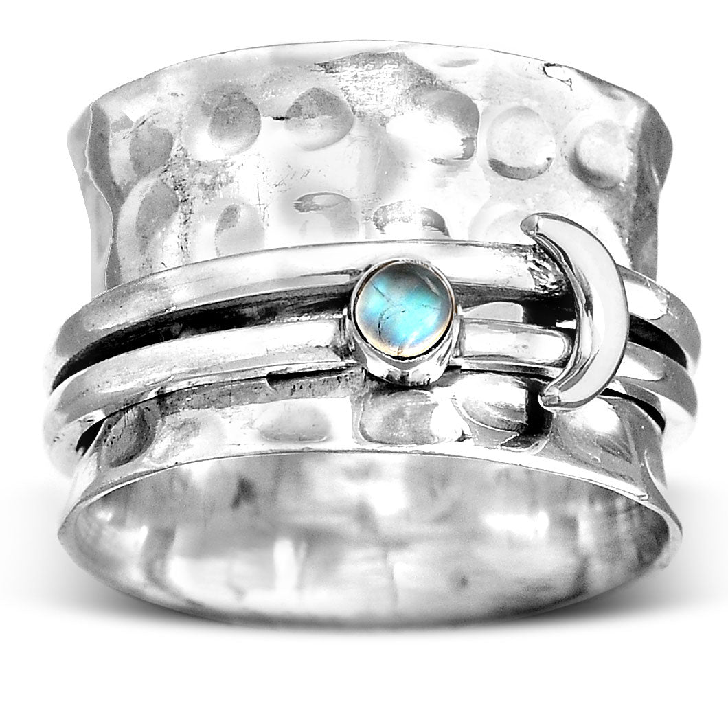 Moon and Moonstone Spinner Ring Sterling Silver