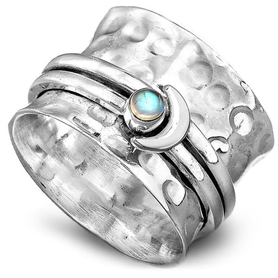 Moon and Moonstone Spinner Ring Sterling Silver - Boho Magic