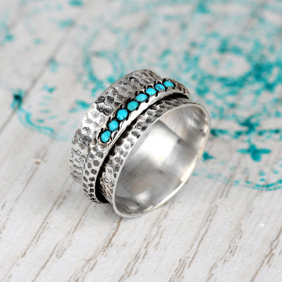 Sterling Silver Spinner Turquoise Ring for Women - Boho Magic