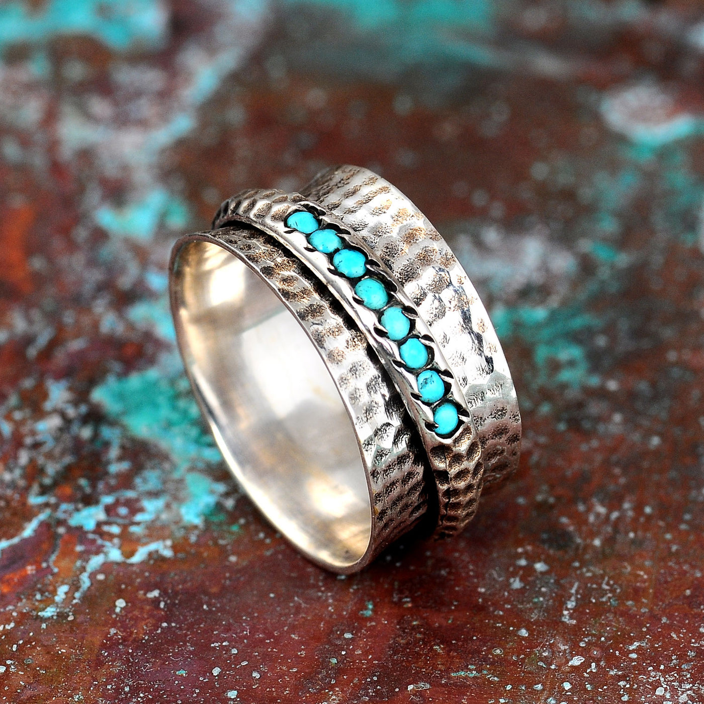 Sterling Silver Spinner Turquoise Ring for Women