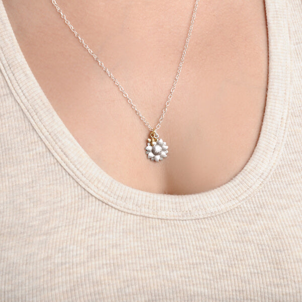 Sterling Silver Sunflower and Bee Necklace
