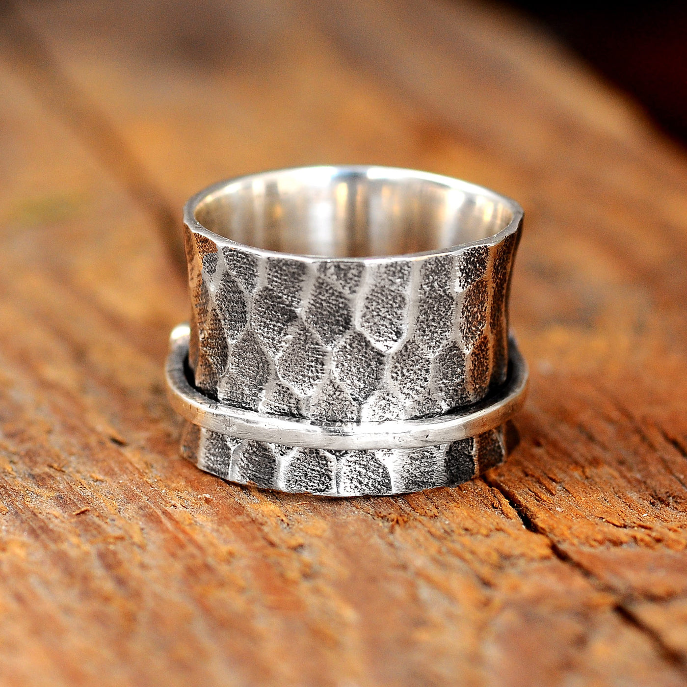 Wide Fidget Spinner Ring with skulls Sterling Silver
