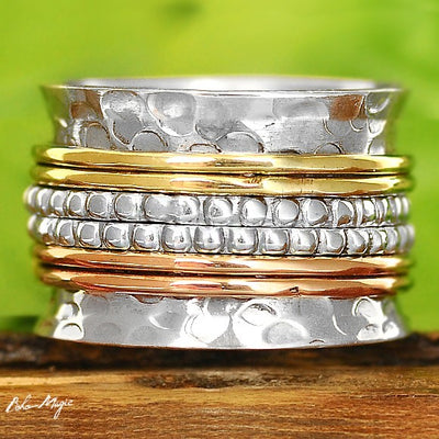 Sterling Silver Two Tone Fidget Spinner Ring - Boho Magic