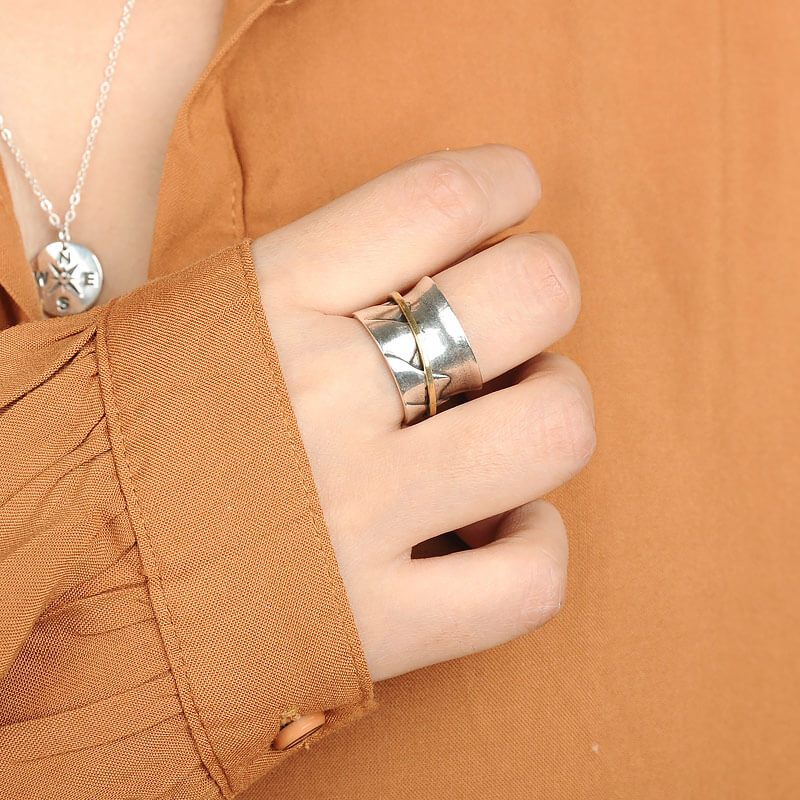 Fidget Sun and Mountain Ring Sterling Silver
