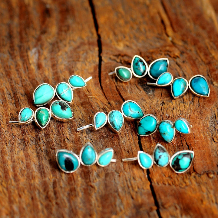 Silver Turquoise Earrings Ear Climber