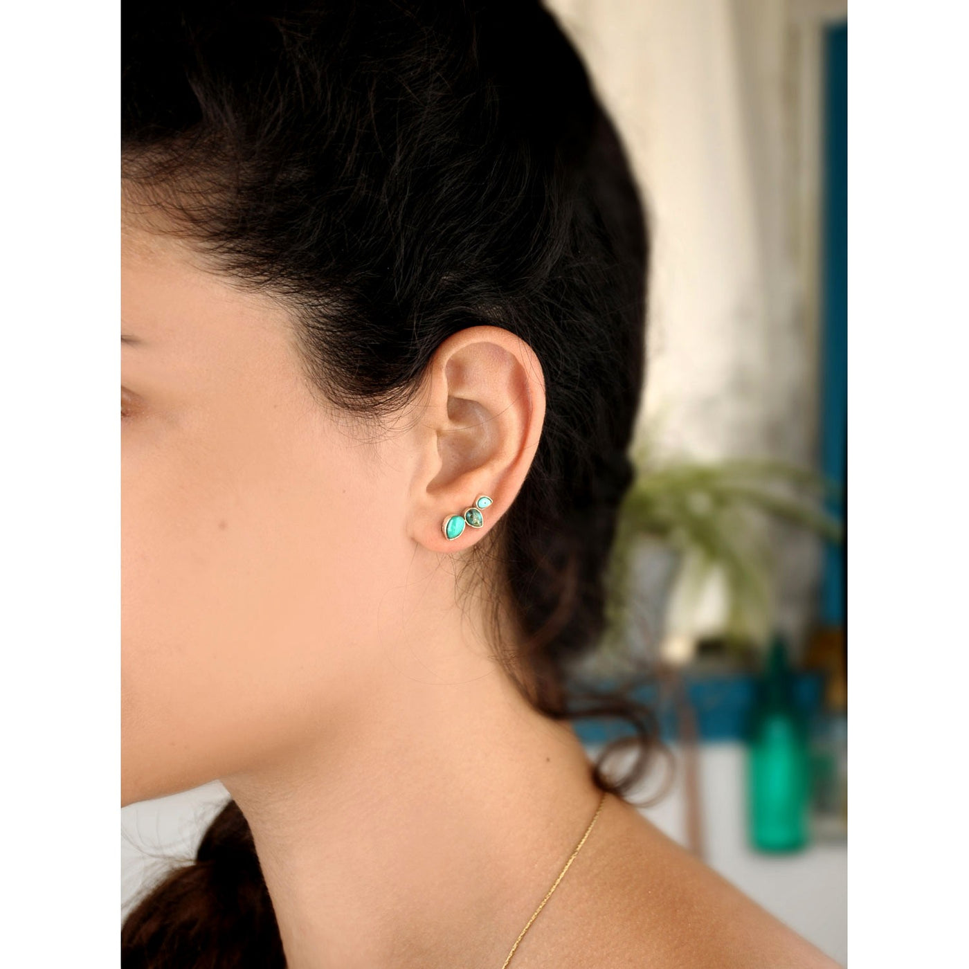 Silver Turquoise Earrings Ear Climber