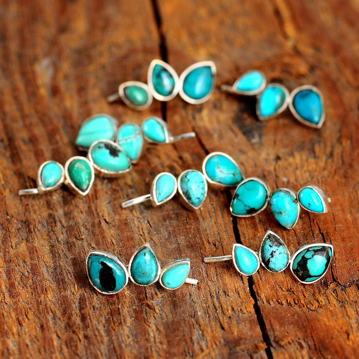 Silver Turquoise Earrings Ear Climber