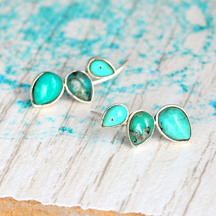 Silver Turquoise Earrings Ear Climber
