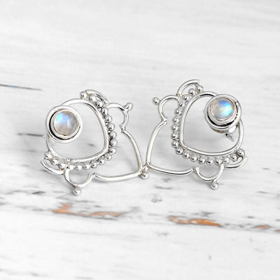 Silver Moonstone Earrings - Boho Magic