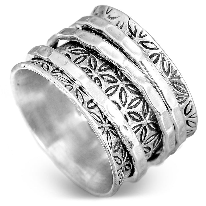 Sterling Silver Flower of Life Spinner Ring