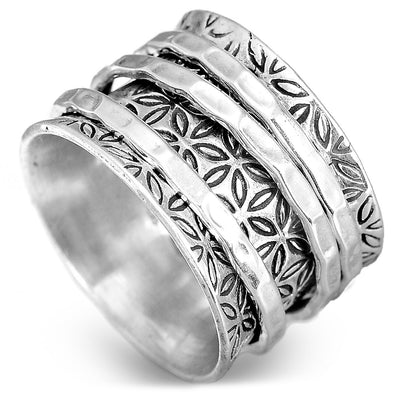 Sterling Silver Flower of Life Spinner Ring - Boho Magic