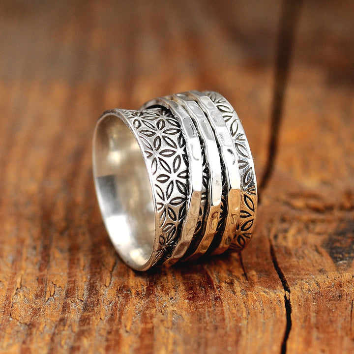 Sterling Silver Flower of Life Spinner Ring