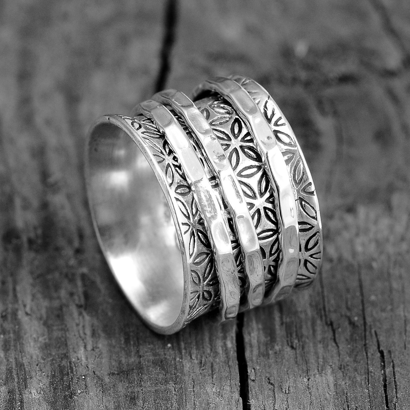 Sterling Silver Flower of Life Spinner Ring