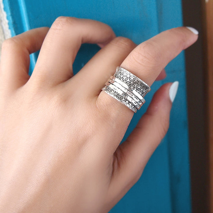 Sterling Silver Flower of Life Spinner Ring