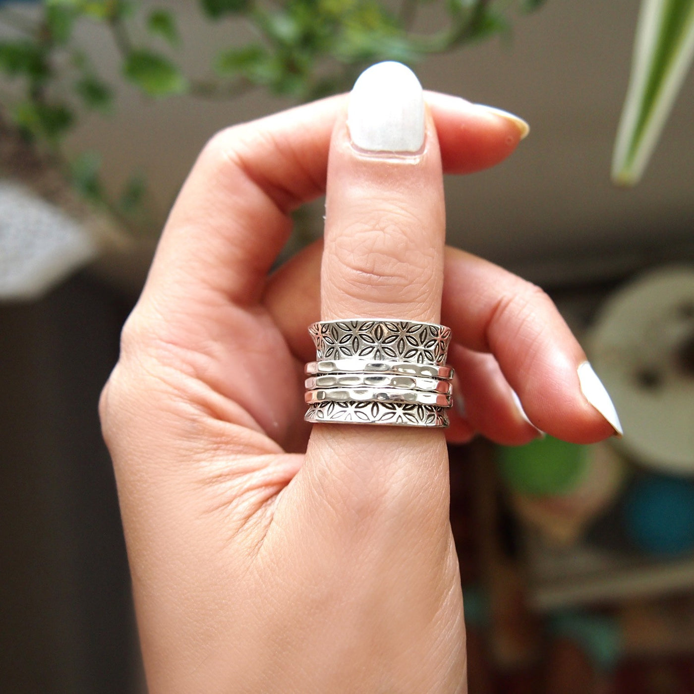 Sterling Silver Flower of Life Spinner Ring