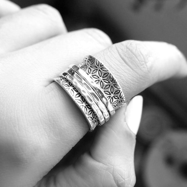 Sterling Silver Flower of Life Spinner Ring