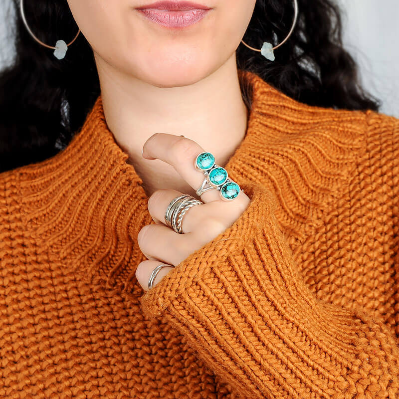 Three Stone Turquoise Ring Sterling Silver